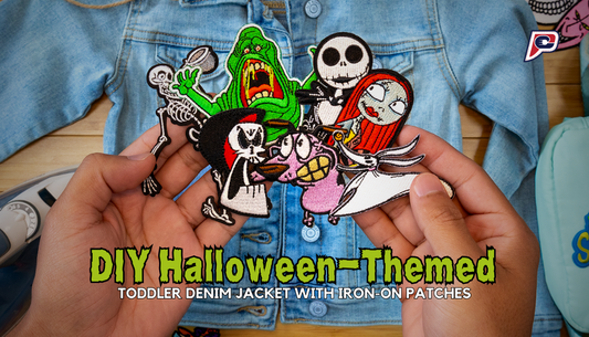 DIY Halloween-Themed Toddler Denim Jacket with Iron-On Patches