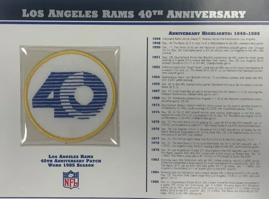 1985 Los Angeles Rams 40th Anniversary Willabee & Ward Patch With Stat Card