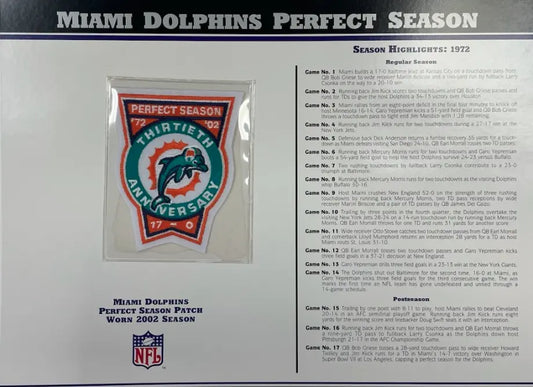 2002 Miami Dolphins Perfect Season Willabee & Ward Patch With Stat Card