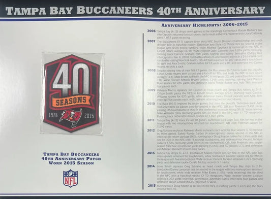 2015 Tampa Bay Buccaneers 40th Anniversary Willabee & Ward Patch With Stat Card