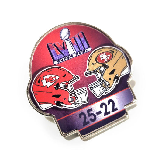 2024 NFL Super Bowl LVIII 58 Champions Kansas City Chiefs Score Pin