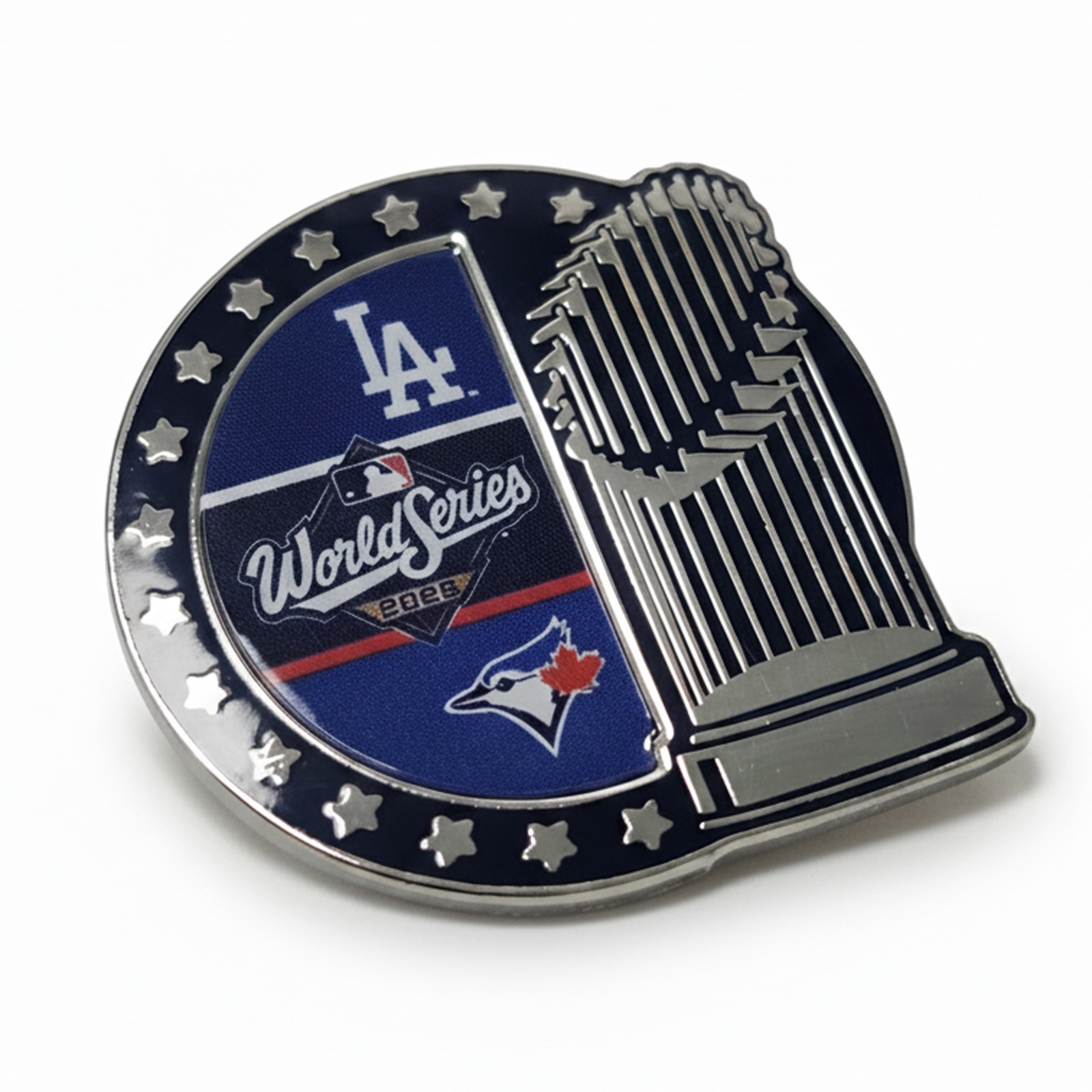 2025 MLB World Series Dueling Trophy Lapel Pin Los Angeles Dodgers Vs. Toronto Blue Jays