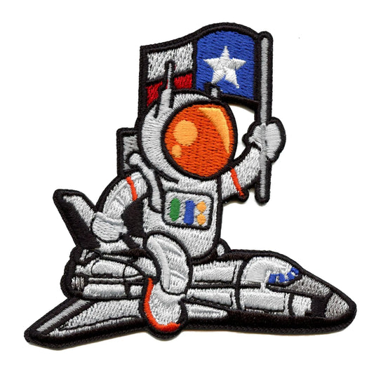 Astronaut Riding Shuttle Patch Texas Flag Embroidered Iron