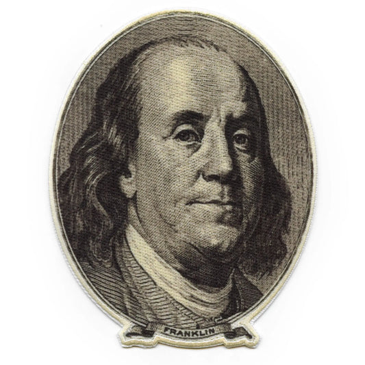 Benjamin Franklin Money Seal Patch Cash Portrait Small Embroidered Iron On