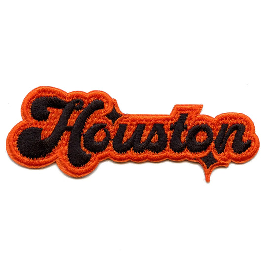 Houston Sparkle Script Patch Orange/Black Houstonian Soccer Embroidered Iron On