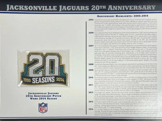 2014 Jacksonville Jaguars 20th Anniversary Willabee & Ward Patch With Stat Card