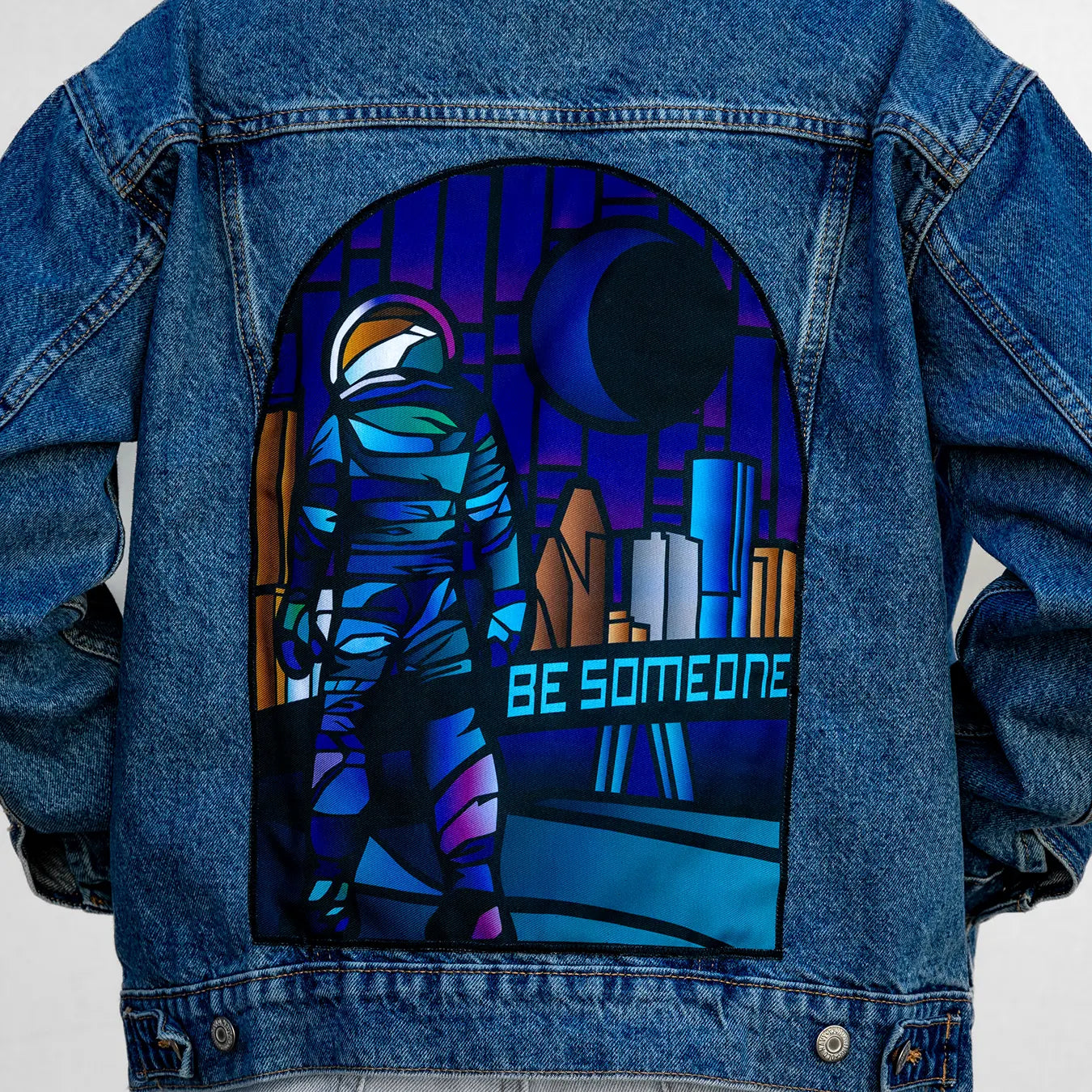 Custom Houston Astronaut Be Someone Stain Glass Denim Jacket