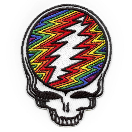 Grateful Dead SYF Rainbow Bolt Patch Iconic Skull Shape Embroidered Iron On