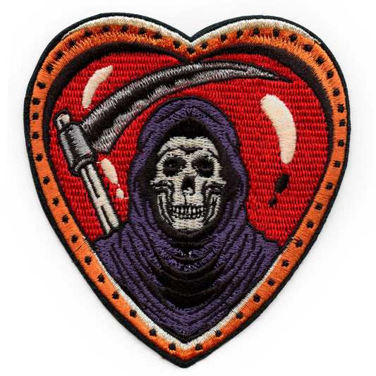 Grim Reaper Heart Flash Tattoo Patch Death Skull Embroidered Iron On