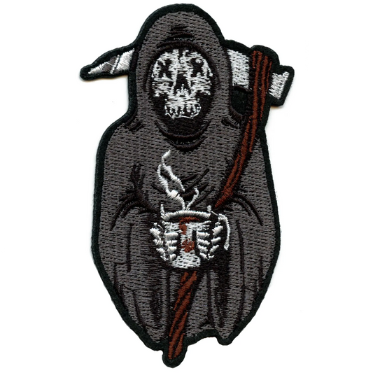 Grim Reaper with Hot Coffee Patch Death Skull Embroidered Iron On