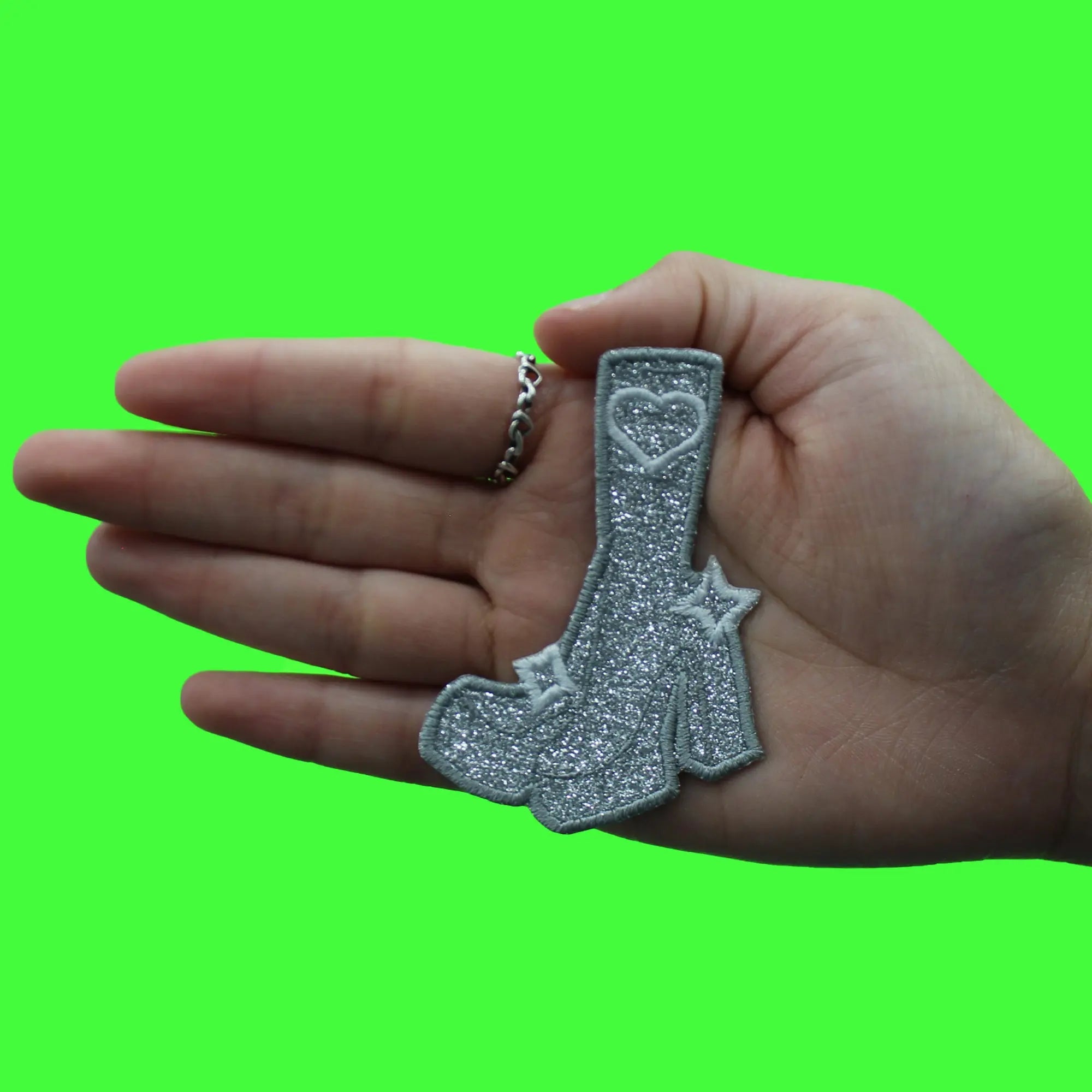 Heart Silver Boots Patch Pop Artist Girly Glitter Applique Iron On