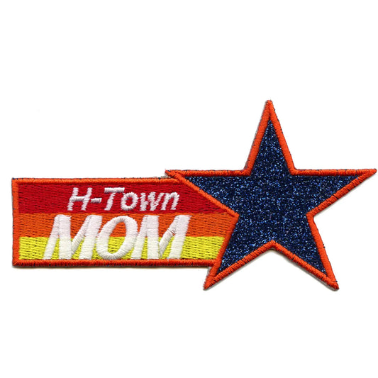Houston Baseball Mom Patch Glitter Blue Star Embroidered Iron On
