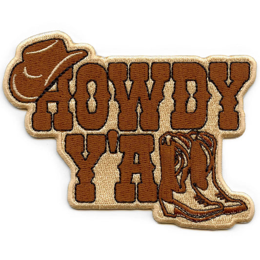 Howdy Yall Boots With Hat Patch Cowboy Western Embroidered Iron On