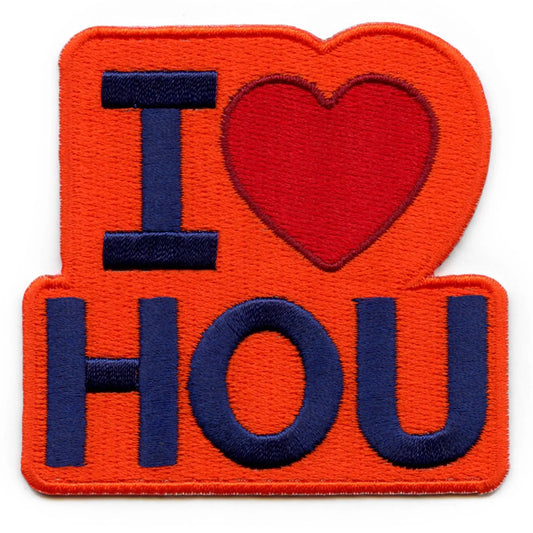 I Love HOU Orange Patch Decorative Souvenir Houstonian Embroidered Iron on