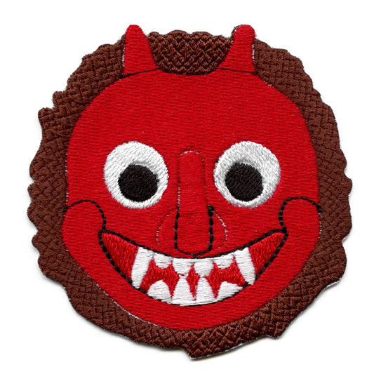 Japanese Ogre Emoji Patch Red Face Horns Embroidered Iron On