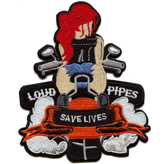 Loud Pipes Saves Lives Patch Biker Ride Embroidered Iron On