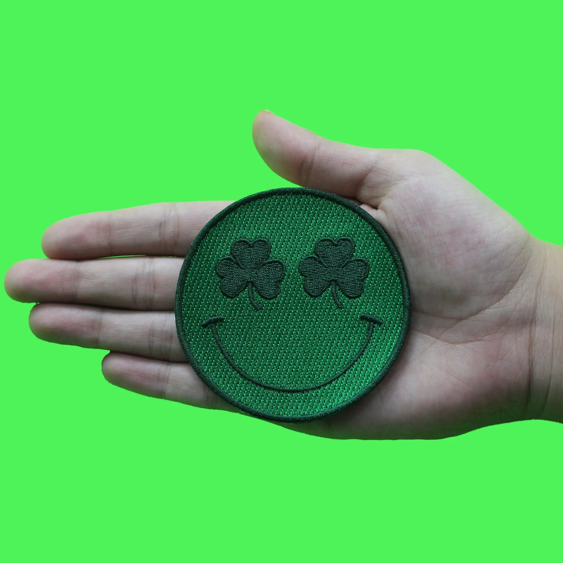 Lucky Shamrock Smiley Patch Irish Green Embroidered Iron On
