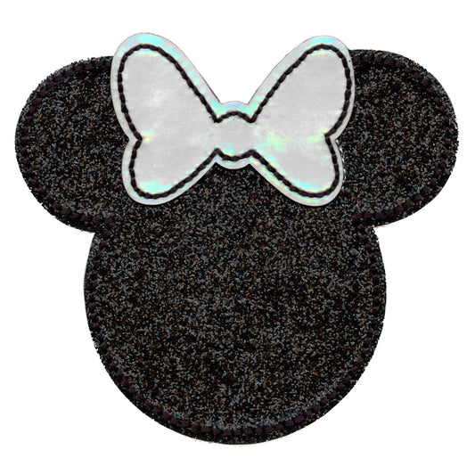 Minnie Mouse Glitter Head Patch Holographic Bow Disney Applique Iron On