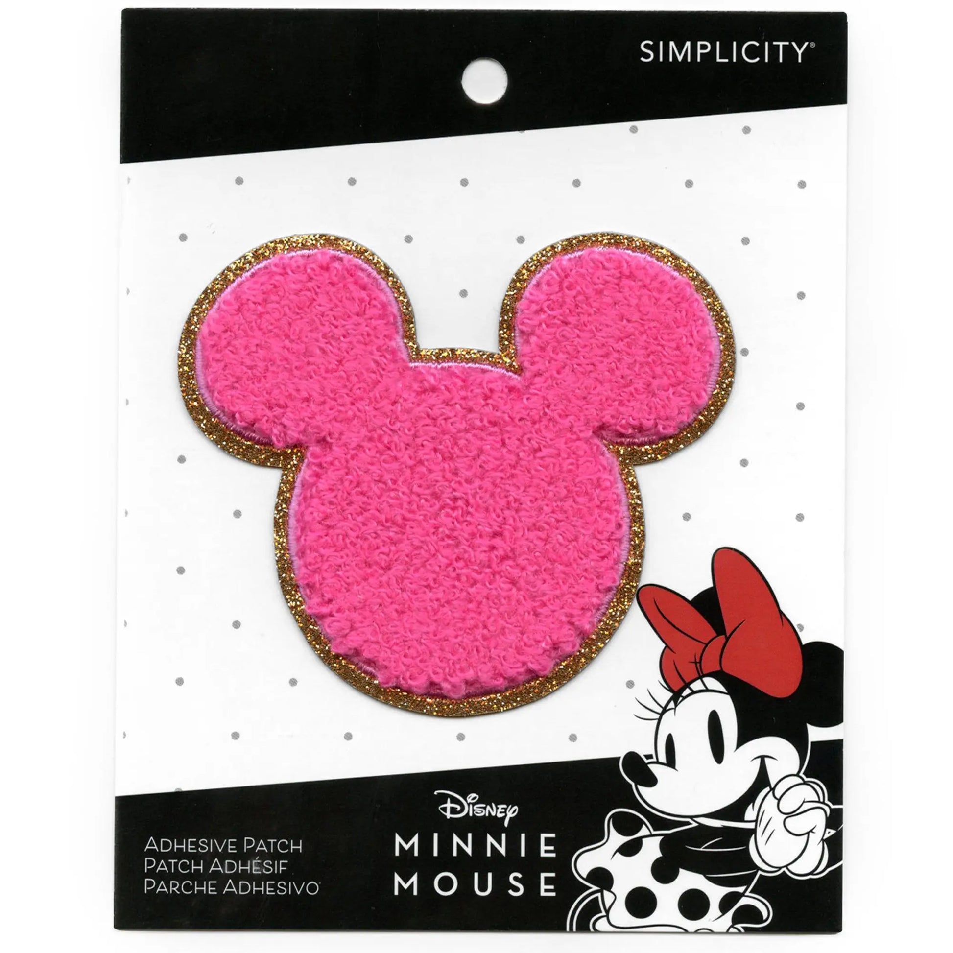 Minnie Mouse Pink Head Patch Gold Disney Cartoon Chenille Iron On