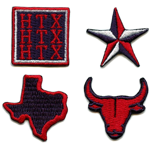 Houston Football Team 4 Pack Mini Set Patch Texas Bull Star Embroidered Iron On