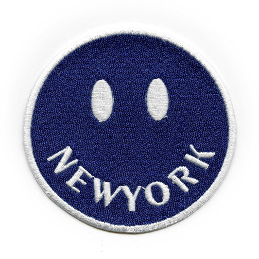 New York Smiley Face Patch Blue Emoji Embroidered Iron on