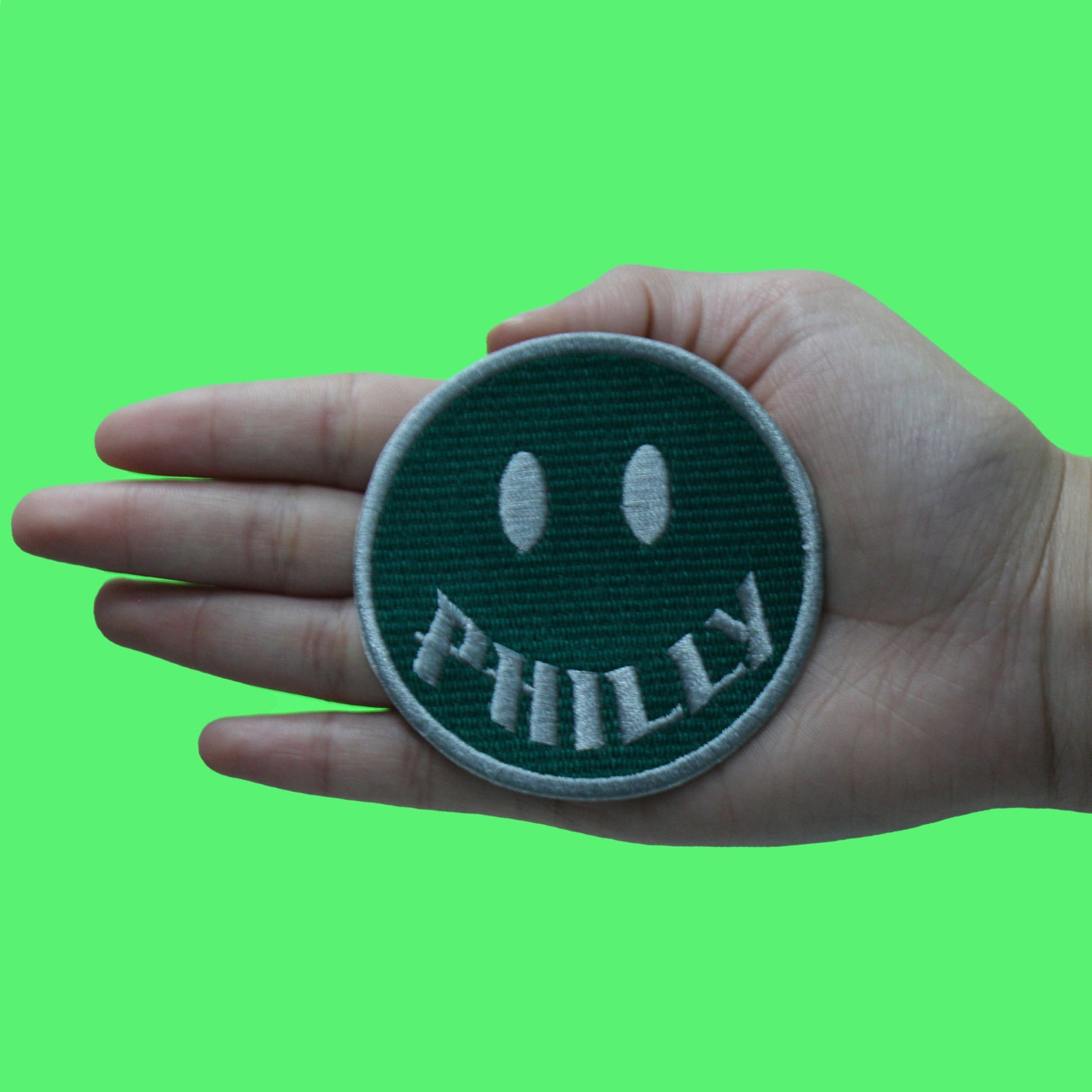 Pennsylvania Philly Smiley Patch Green Script Face Embroidered Iron On Patch