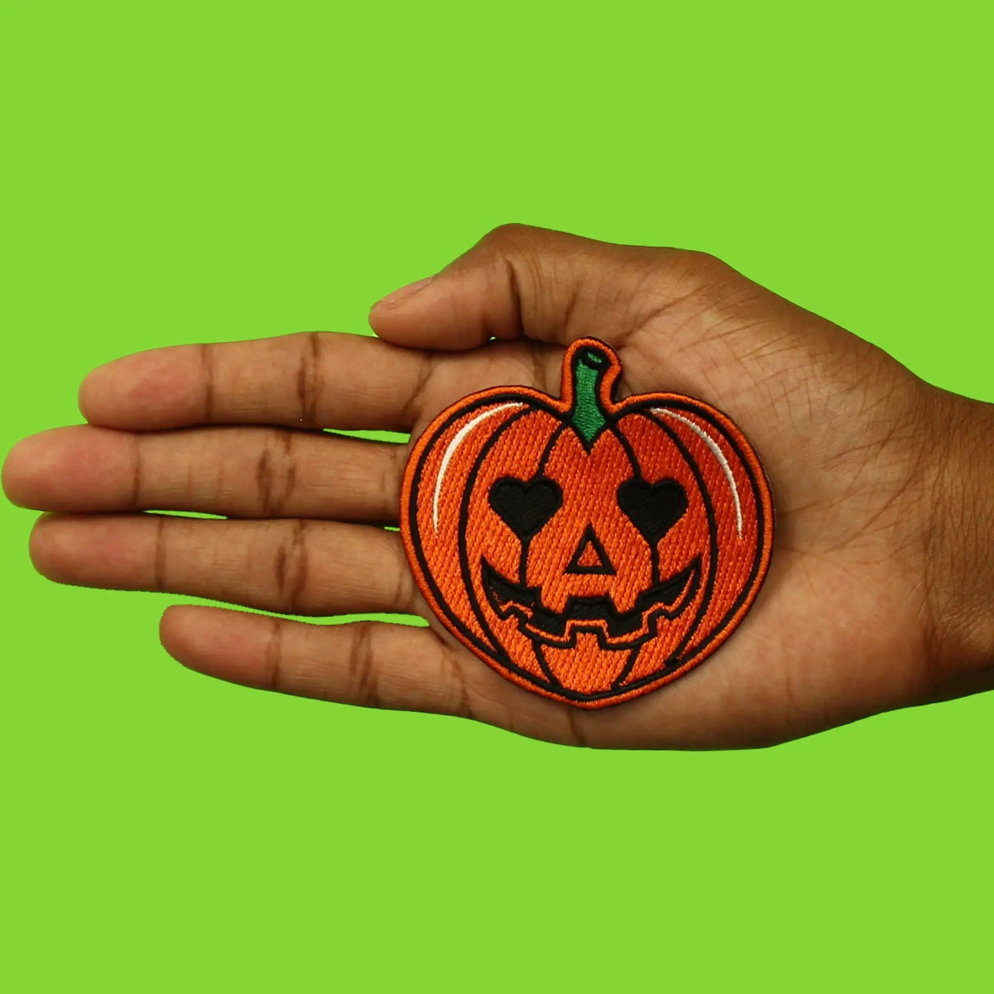 Pumpkin Heart Eyes Patch Halloween Spooky Cute Embroidered Iron On