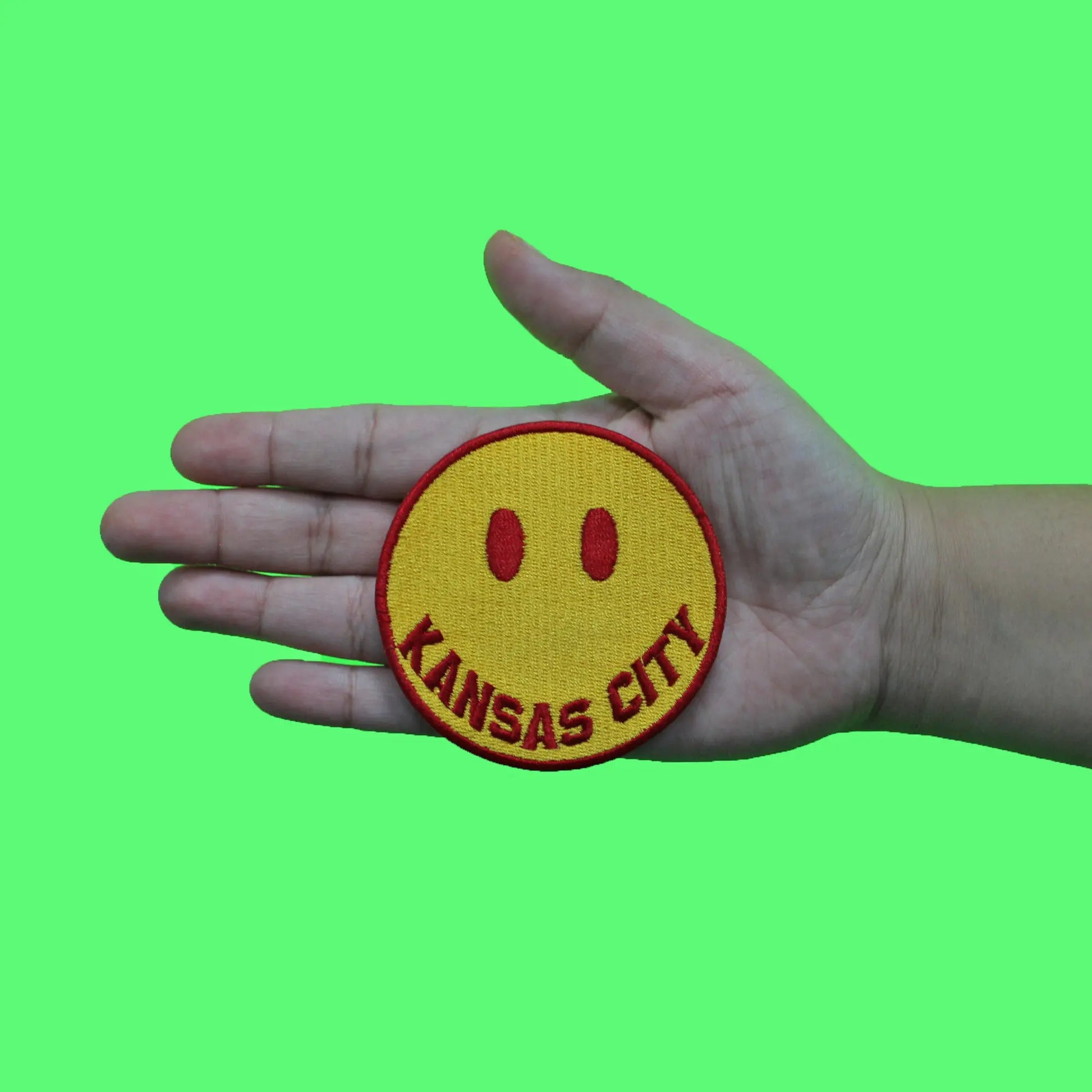 Kansas City Smiley Face Patch Yellow/Red Emoji Embroidered Iron on