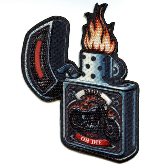 Ride or Die Lighter Patch Biker Flame Ride Embroidered Iron On