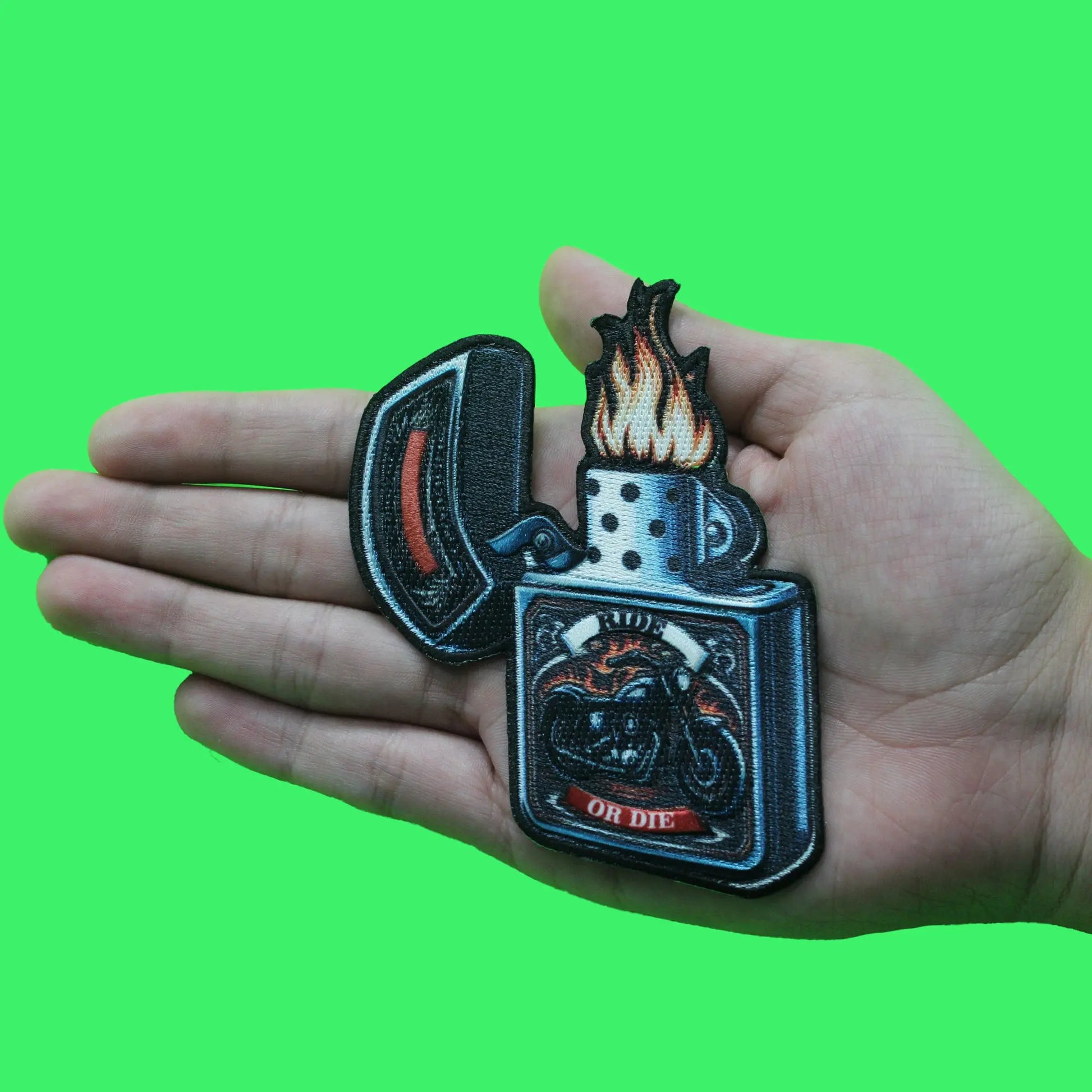 Ride or Die Lighter Patch Biker Flame Ride Embroidered Iron On