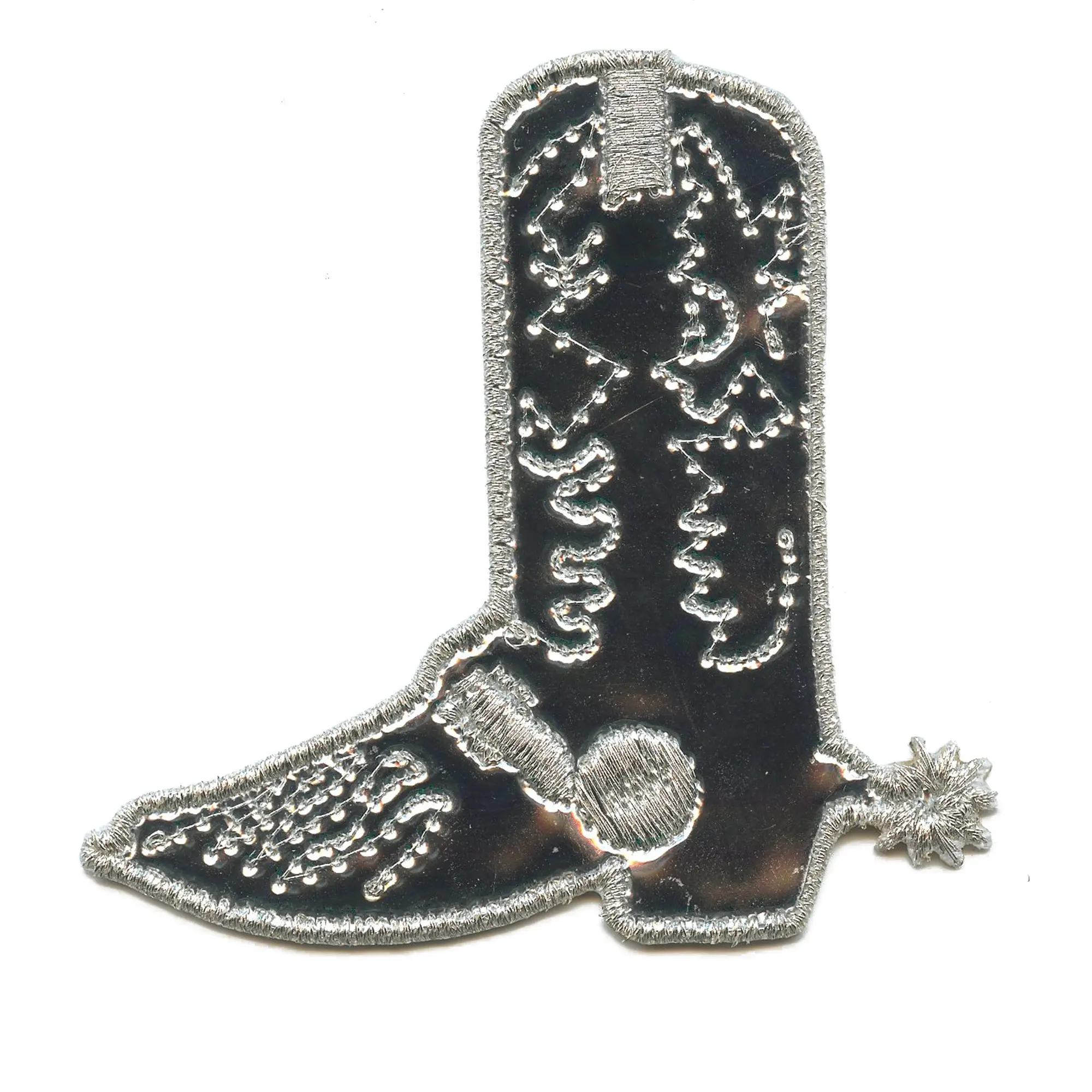 Southern Cowgirl Silver Boot Patch Chrome Cutesy Western Embroidered Iron On