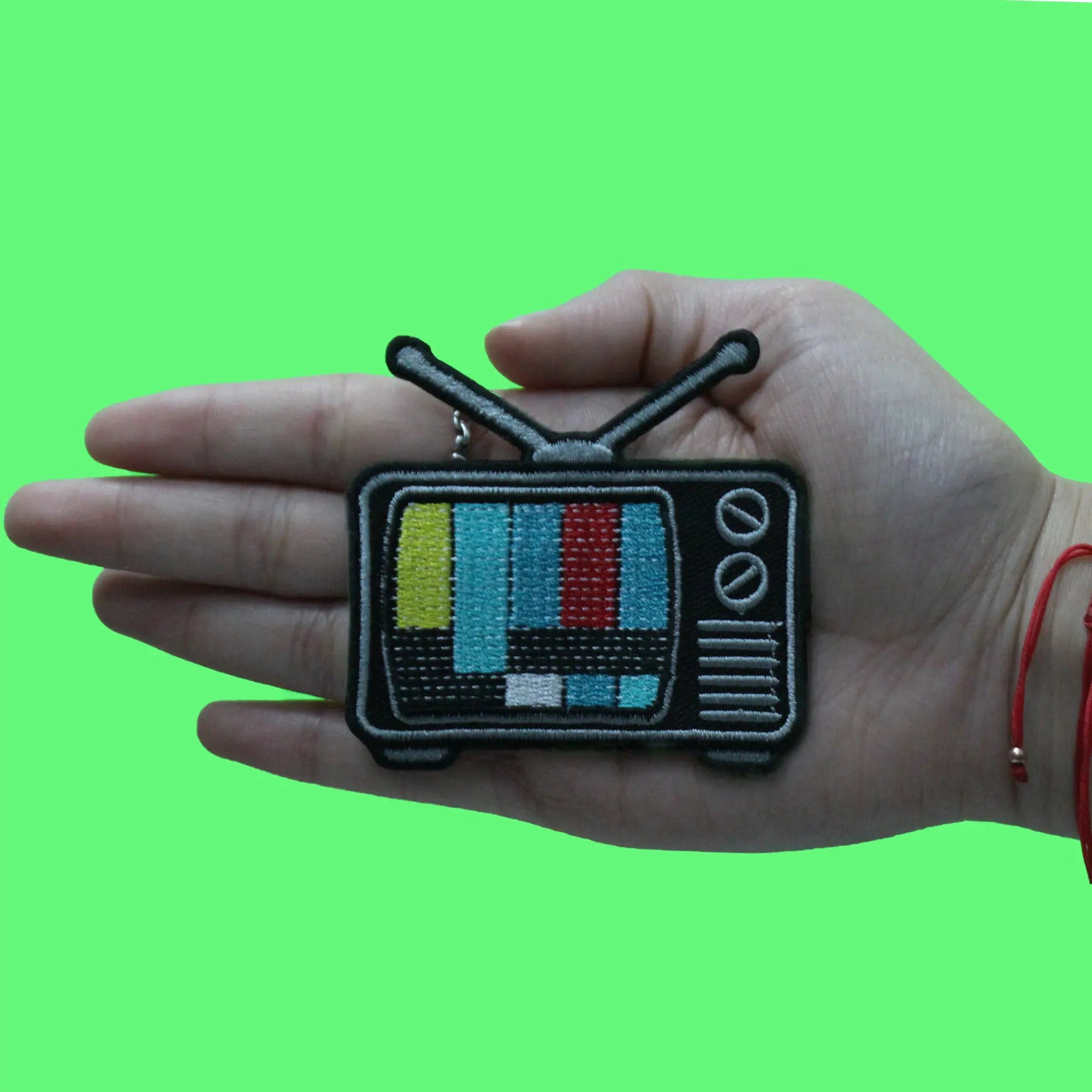 Static Retro TV Off Patch Old School Television Embroidered Iron On