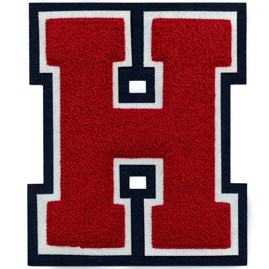 Texas Block Letter H Chenille Patch Red Blue Varsity Jacket Sew On