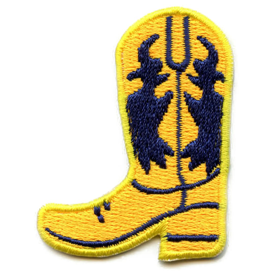 Western Cowboy Boots Patch Yellow Blue Vaquero Embroidered Iron On