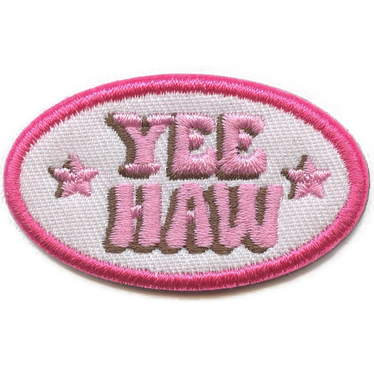 Yeehaw Star Script Patch Western Pink Cowgirl Embroidered Iron On