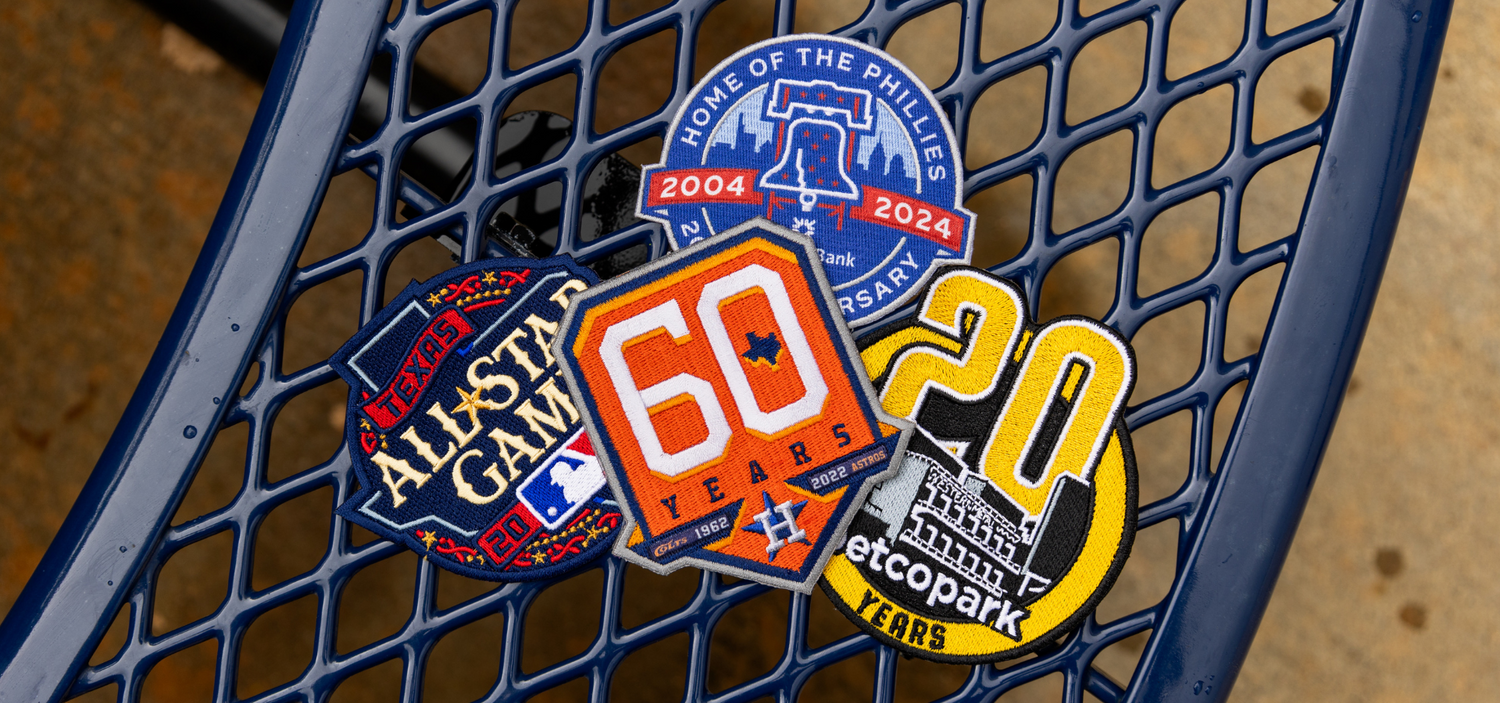 mlb patches on a bench