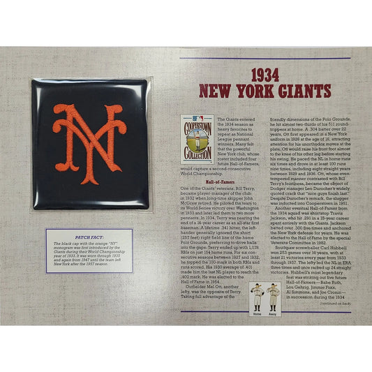 1934 New York Giants Willabee & Ward Patch With Stat Card