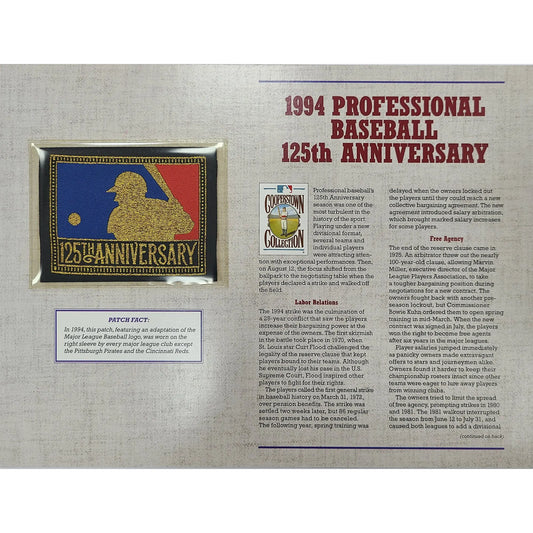 1994 Professional Baseball 125th Anniversary Willabee & Ward Patch With Stat Card