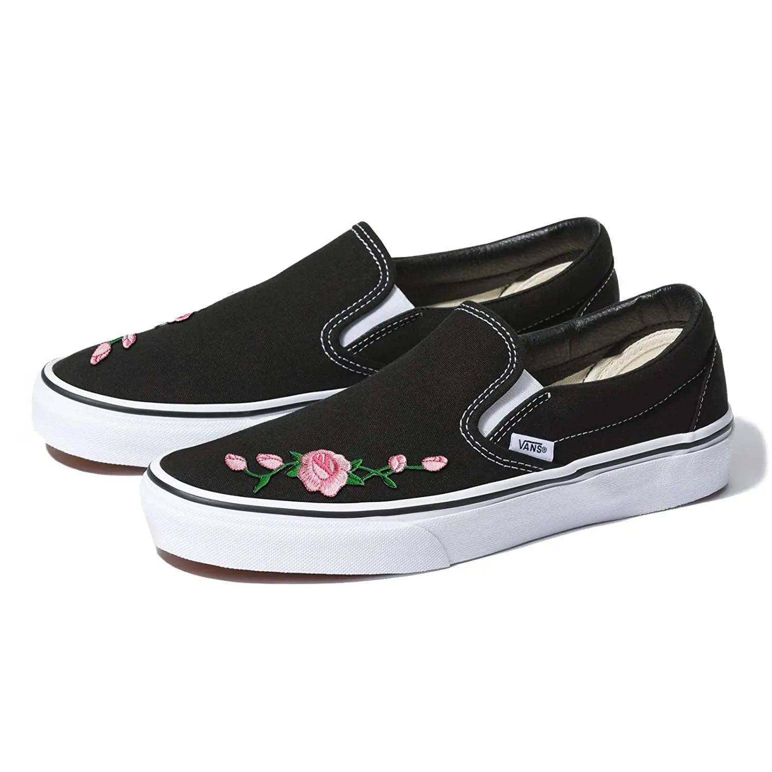 Embroidery Customized Slip On Vans Vans Black Slip-On Pink
