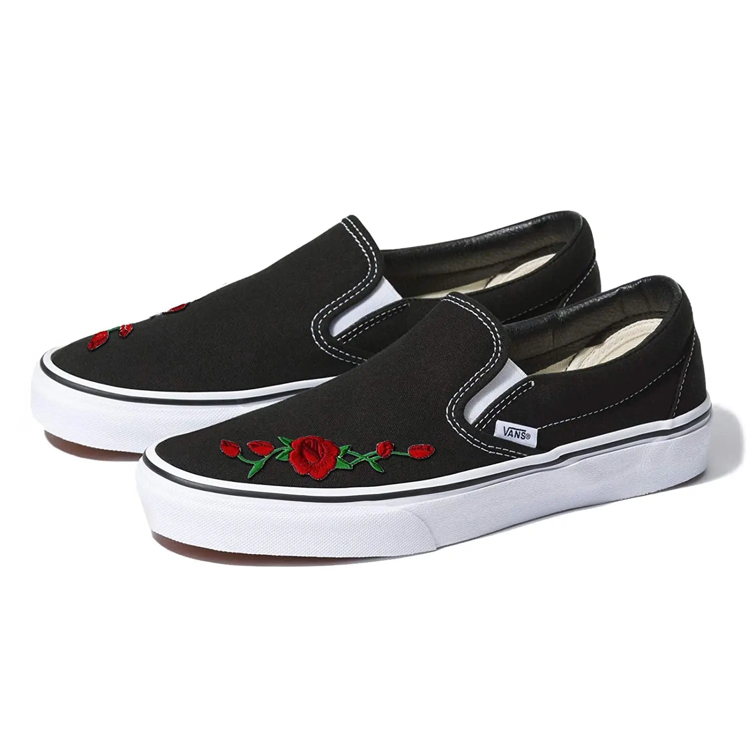 Vans Black Slip-On Red Rose Custom Shoes – Patch Collection