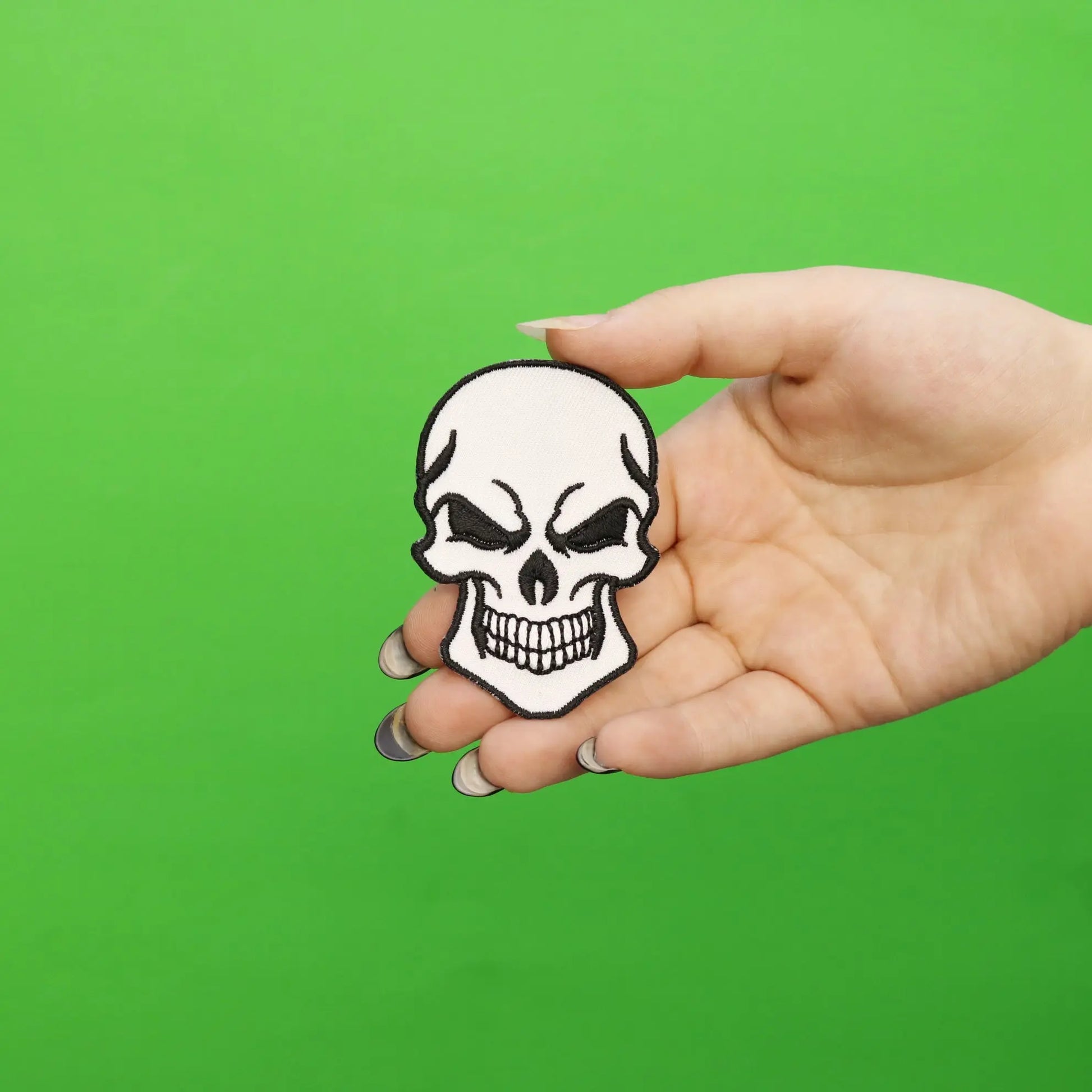 Angry Skull Embroidered Iron On Patch