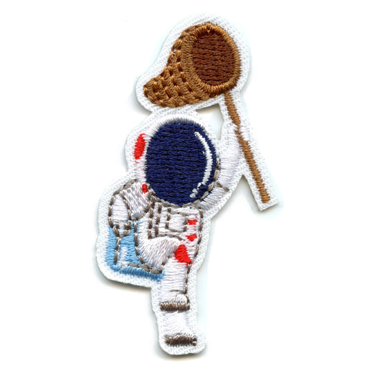 Small Astronaut Holding A Net Embroidered Iron On Patch