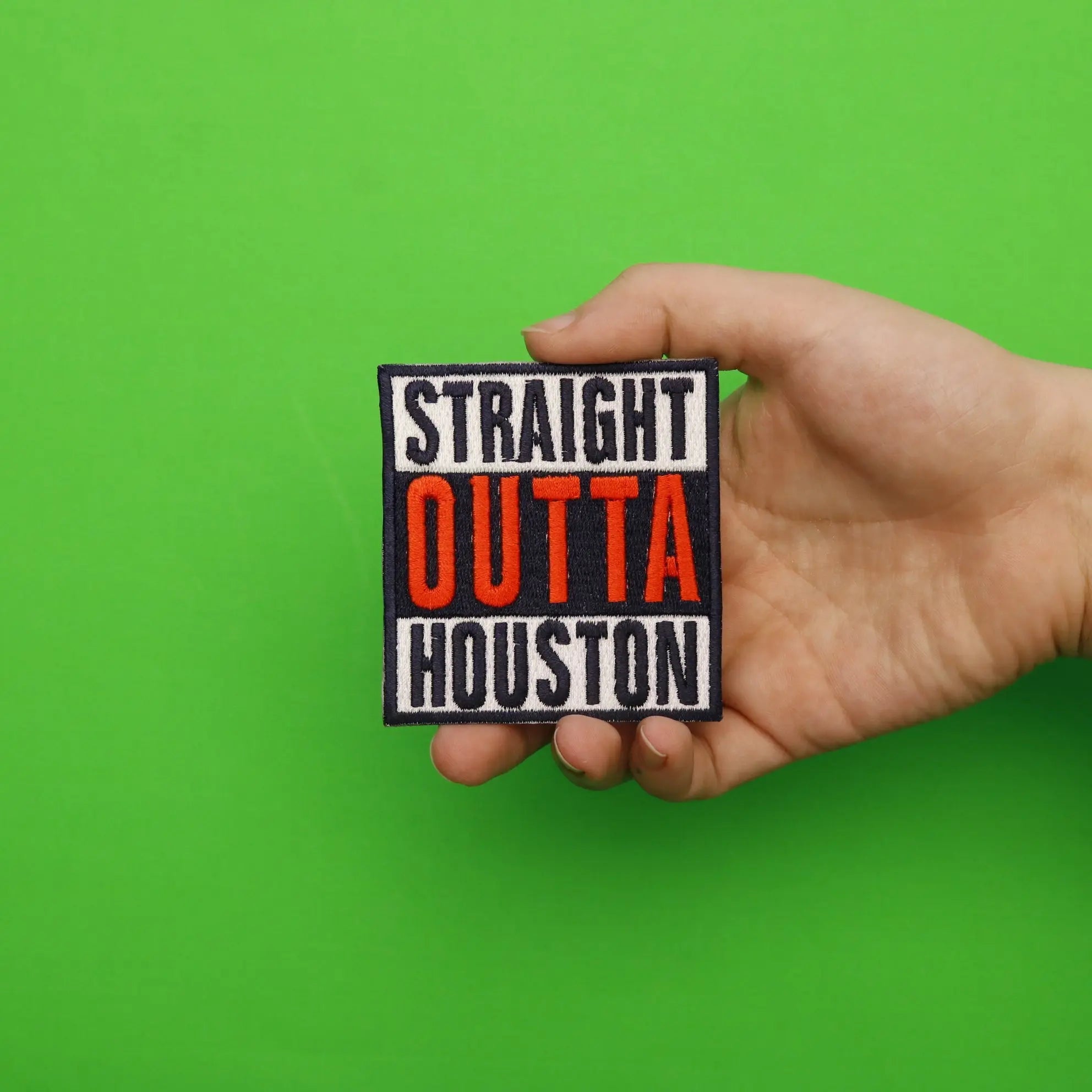 Straight Outta Houston Baseball Parody Colors Embroidered Iron On Patch