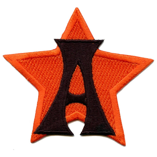 Orange Star With Letter A Embroidered Iron On Patch 