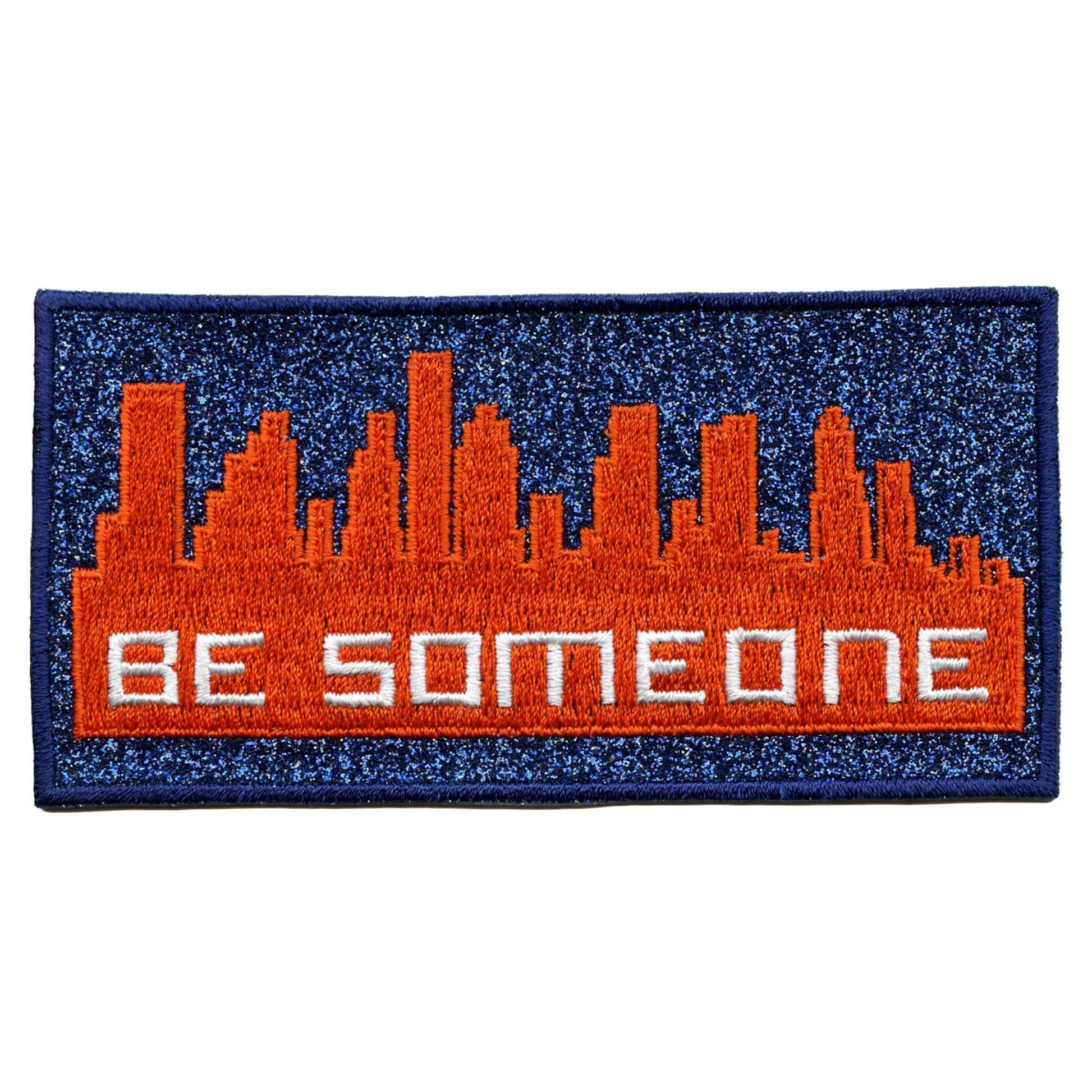 "Be Someone" Houston Baseball Parody Blue/Orange Box Logo Iron On Glitter Sparkle Patch Bling 