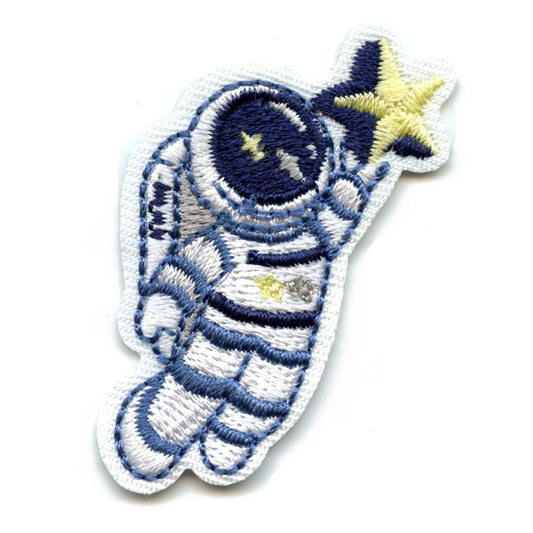 Small Blue Astronaut Holding A Star Embroidered Iron On Patch