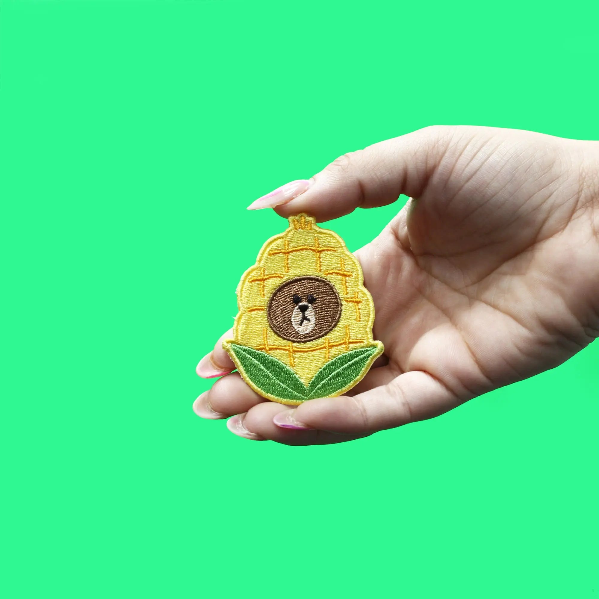 Line Friends Bear Brown Patch Corn Hat Embroidered Iron On