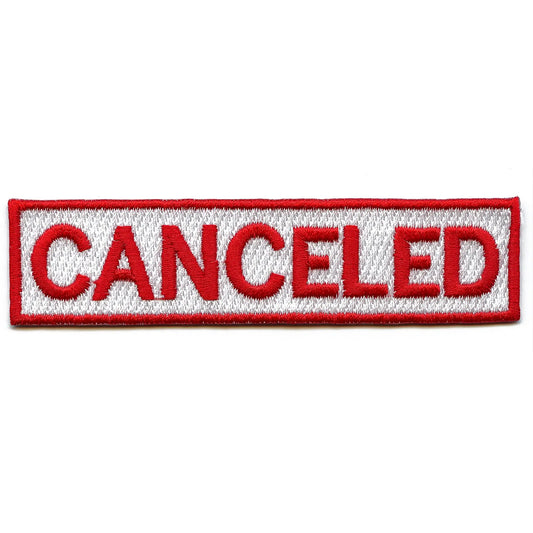 Canceled Red And White Box Logo Embroidered Iron On Patch