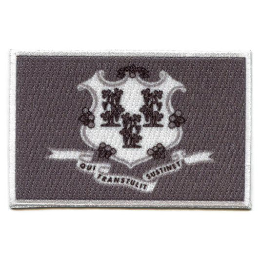 Connecticut Patch State Flag Grayscale Embroidered Iron On