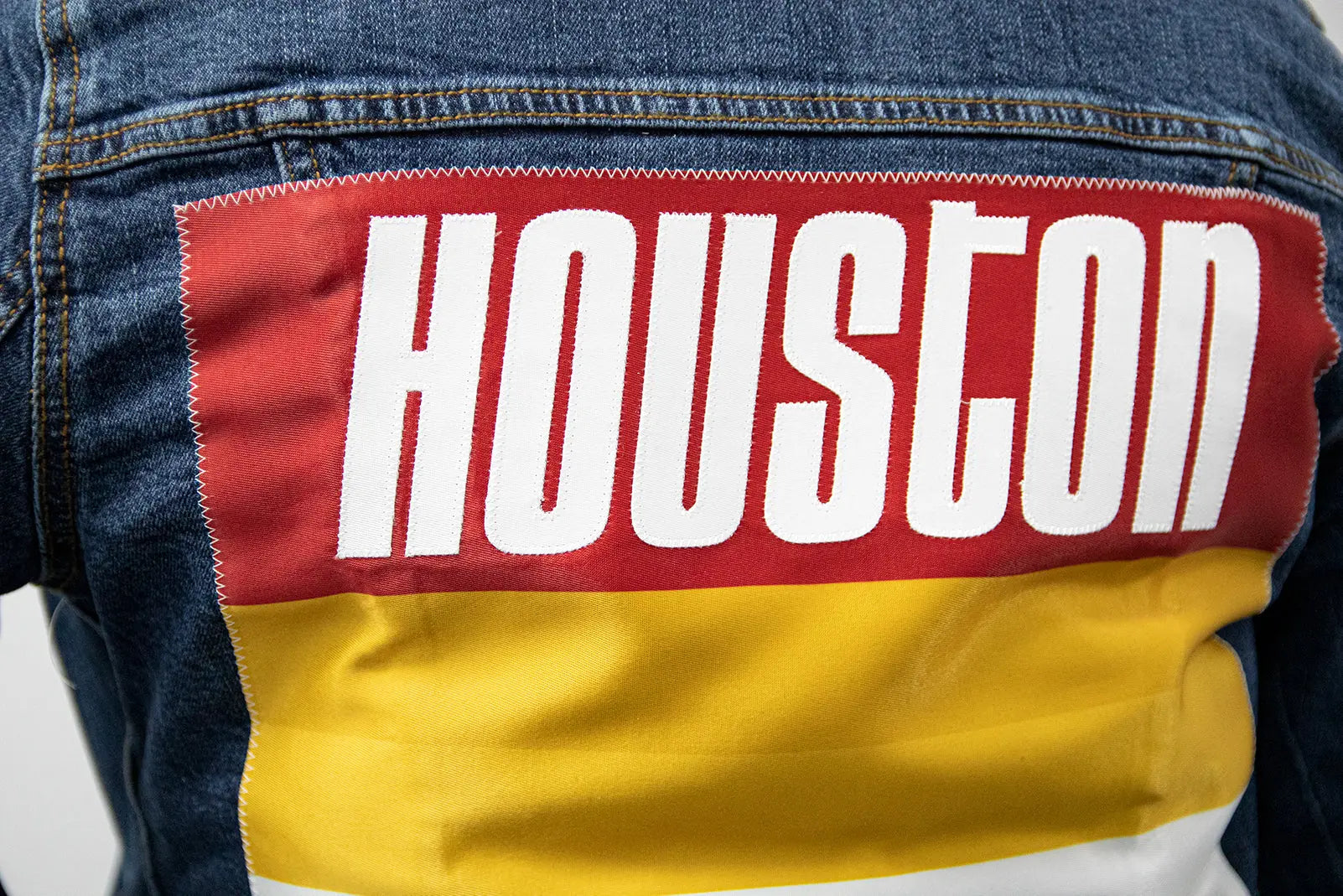 Custom Houston Basketball Team Retro Rainbow Dark Denim Jacket For Women